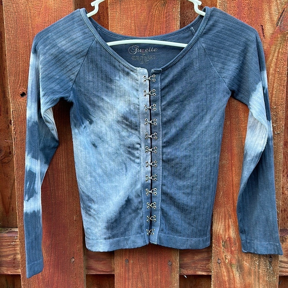 Suzette Women’s Long Sleeve Ribbed Hook Tie Dye Top Size S